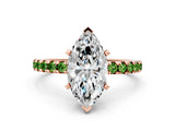 Rose gold Marquise Cut Diamond Solitaire Ring with Pavé Band and Four-Prong Setting