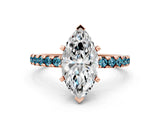 Rose gold Marquise Cut Diamond Solitaire Ring with Pavé Band and Four-Prong Setting