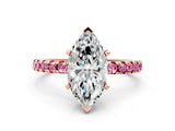 Rose gold Marquise Cut Diamond Solitaire Ring with Pavé Band and Four-Prong Setting