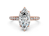 Rose gold Marquise Cut Diamond Solitaire Ring with Pavé Band and Hidden Halo_25