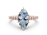 Rose gold Marquise Cut Diamond Solitaire Ring with Pavé Band and Prong Setting