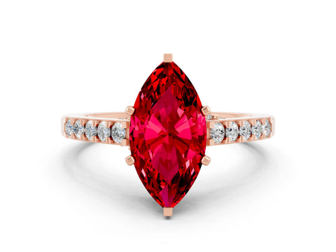 Rose gold Marquise Cut Diamond Solitaire Ring with Pavé Band and Prong Setting