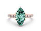 Rose gold Marquise Cut Diamond Solitaire Ring with Pavé Band and Prong Setting