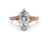 Rose gold Marquise Cut Diamond Solitaire Ring with Pavé Band and Prong Setting_12