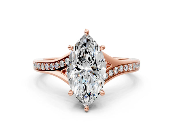 Rose Gold Marquise Pave Solitaire Engagement Ring Setting with Sweeping Shoulders