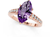 Rose gold Marquise Cut Diamond Solitaire Ring with Pavé Band and Prong Setting_1