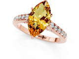 Rose gold Marquise Cut Diamond Solitaire Ring with Pavé Band and Prong Setting_1