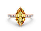 Rose gold Marquise Cut Diamond Solitaire Ring with Pavé Band and Prong Setting