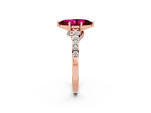 Rose gold Marquise Cut Garnet Solitaire Ring with Crossover Gallery and Round  Pavé Band