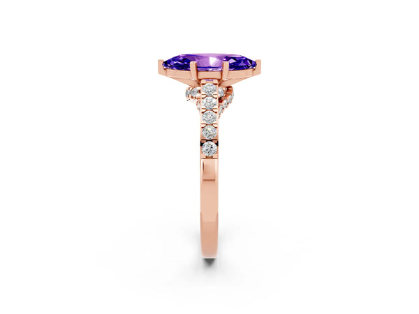 Rose gold Marquise Cut Tanzanite Solitaire Ring with Crossover Gallery and Round  Pavé Band