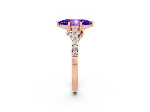 Rose gold Marquise Cut Diamond Solitaire Ring with Pavé Band and Prong Setting_2