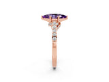 Rose gold Marquise Cut Diamond Solitaire Ring with Pavé Band and Prong Setting_2