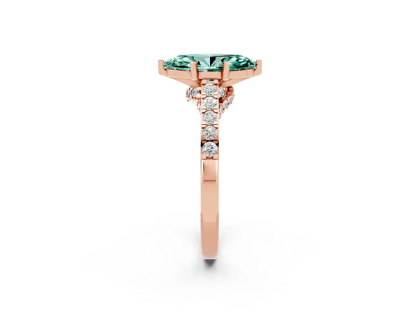 Rose gold Marquise Cut Green Sapphire Solitaire Ring with Crossover Gallery and Round  Pavé Band