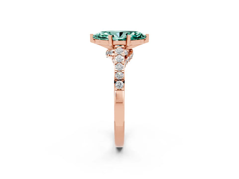 Rose gold Marquise Cut Diamond Solitaire Ring with Pavé Band and Prong Setting_2