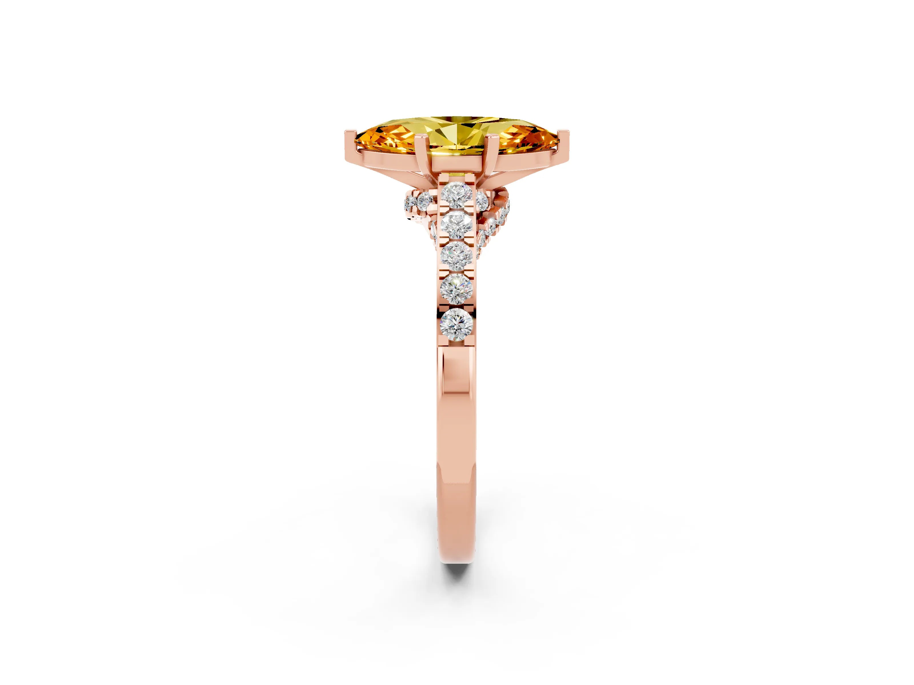 Rose gold Marquise Cut Diamond Solitaire Ring with Pavé Band and Prong Setting_2
