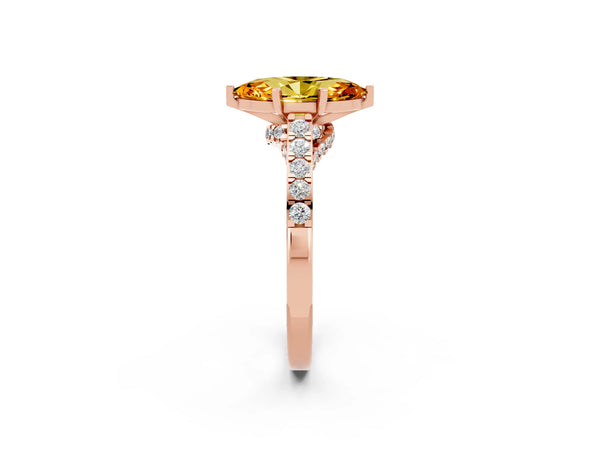 Rose gold Marquise Cut Citrine Solitaire Ring with Crossover Gallery and Round  Pavé Band