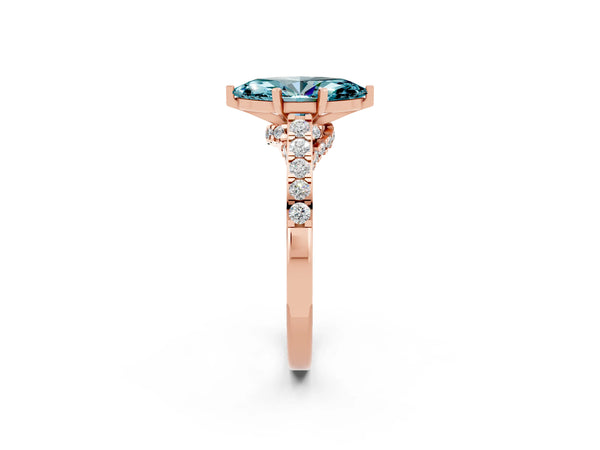 Rose gold Marquise Cut Blue Topaz Solitaire Ring with Crossover Gallery and Round  Pavé Band