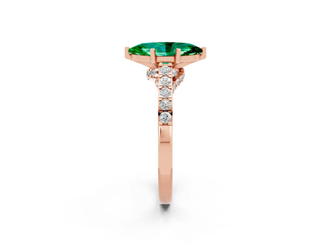 Rose gold Marquise Cut Diamond Solitaire Ring with Pavé Band and Prong Setting_2