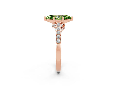 Rose gold Marquise Cut Diamond Solitaire Ring with Pavé Band and Prong Setting_2