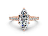Rose gold Marquise Cut Diamond Solitaire Ring with Pavé Band and Prong Setting