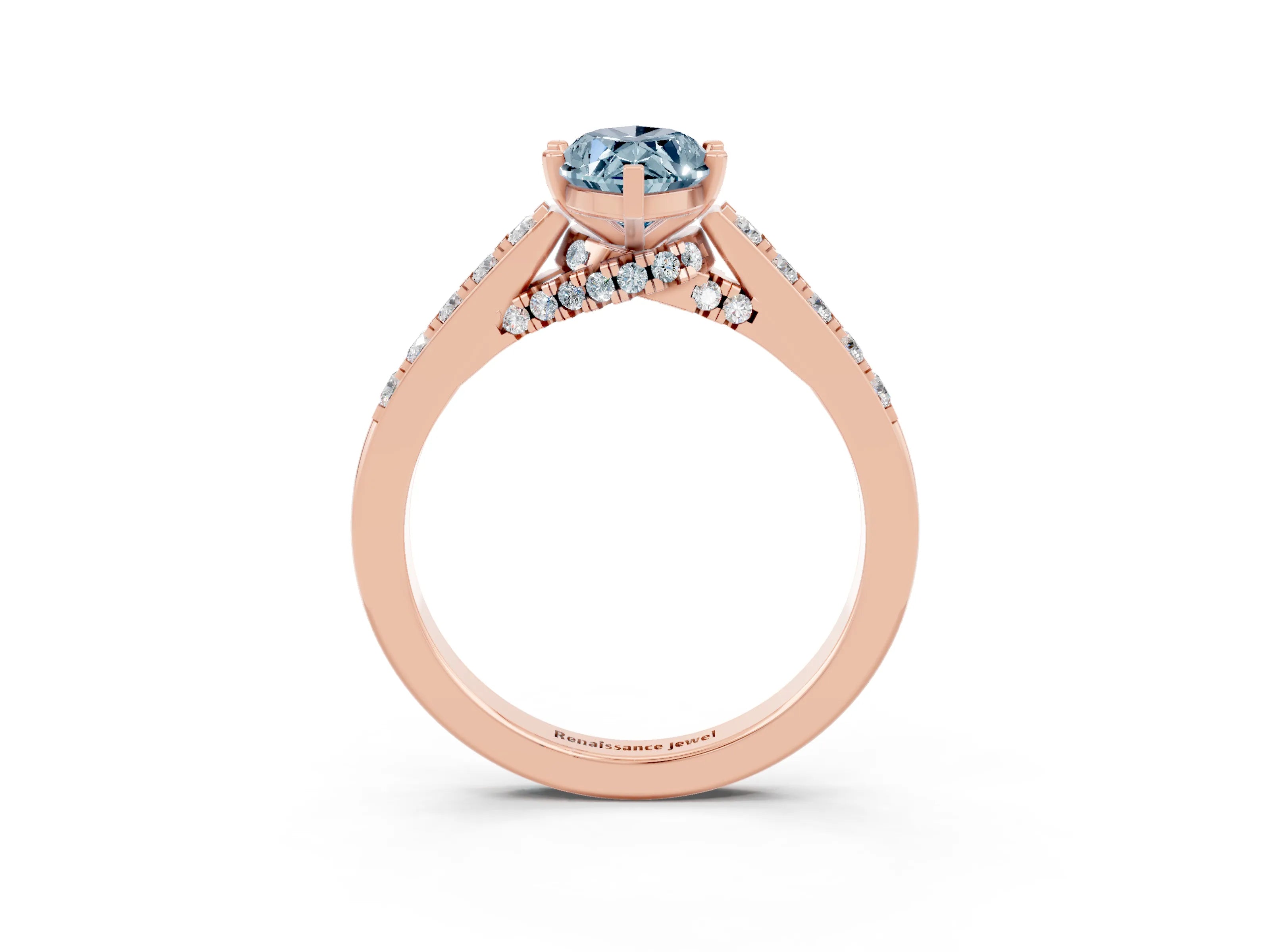 Rose gold Marquise Cut Diamond Solitaire Ring with Pavé Band and Prong Setting_3