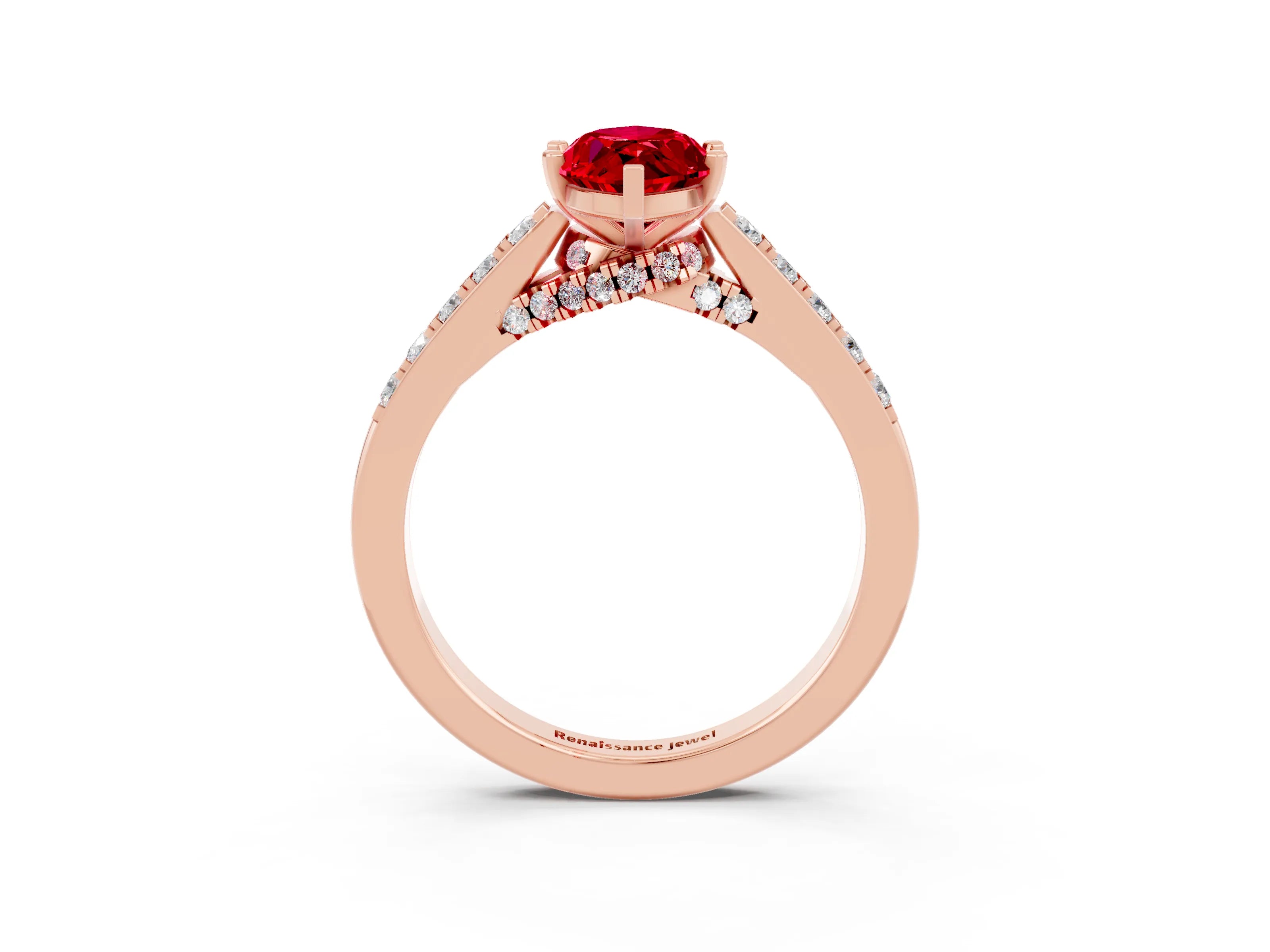 Rose gold Marquise Cut Diamond Solitaire Ring with Pavé Band and Prong Setting_3