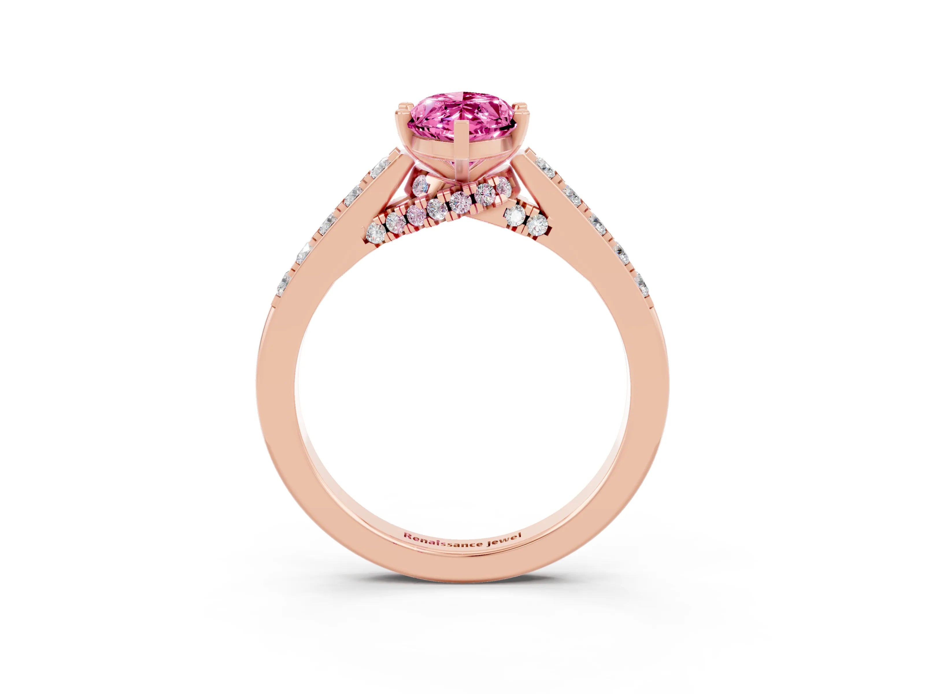 Rose gold Marquise Cut Diamond Solitaire Ring with Pavé Band and Prong Setting_3