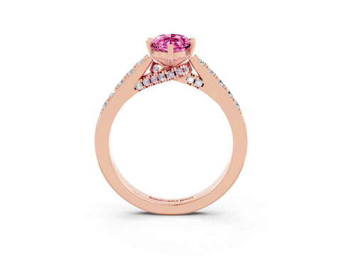 Rose gold Marquise Cut Diamond Solitaire Ring with Pavé Band and Prong Setting_3