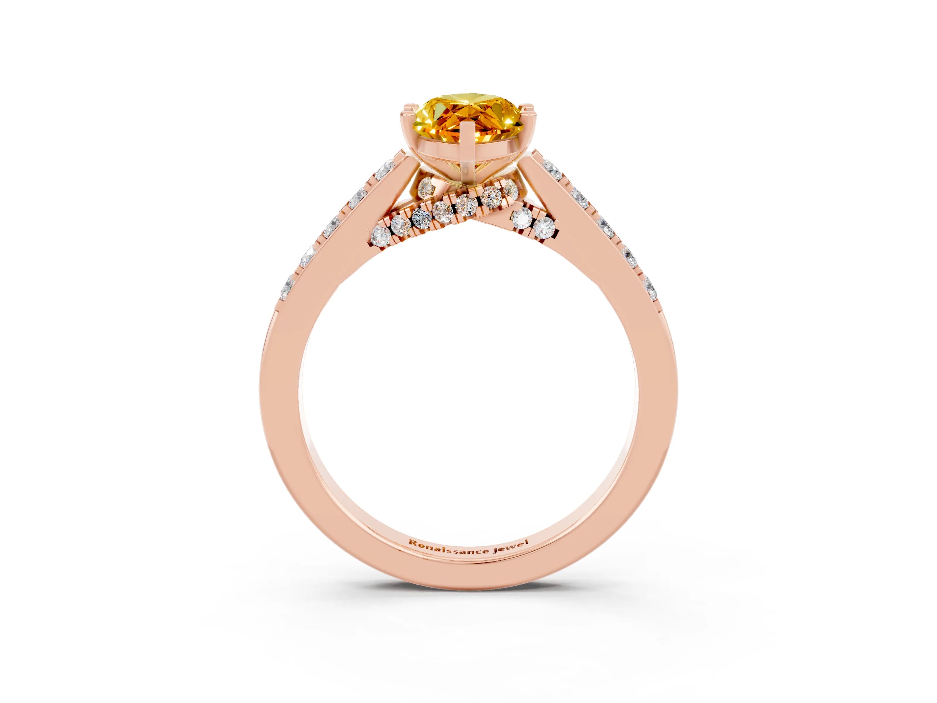 Rose gold Marquise Cut Diamond Solitaire Ring with Pavé Band and Prong Setting_3