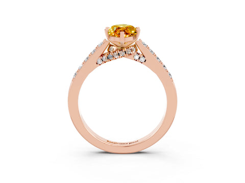Rose gold Marquise Cut Diamond Solitaire Ring with Pavé Band and Prong Setting_3