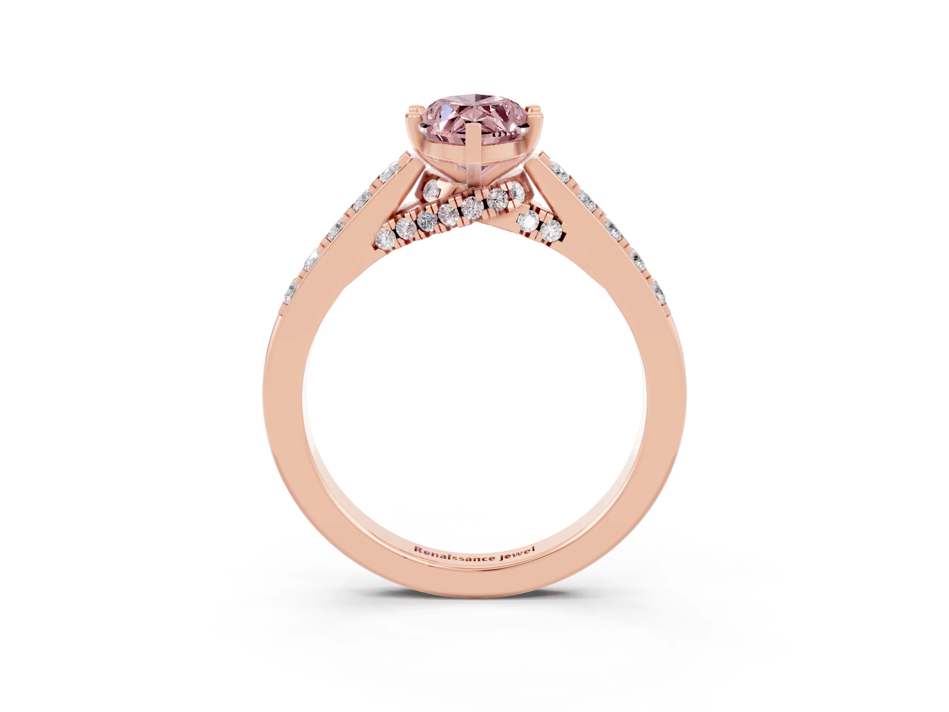 Rose gold Marquise Cut Diamond Solitaire Ring with Pavé Band and Prong Setting_3