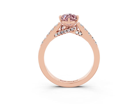 Rose gold Marquise Cut Diamond Solitaire Ring with Pavé Band and Prong Setting_3