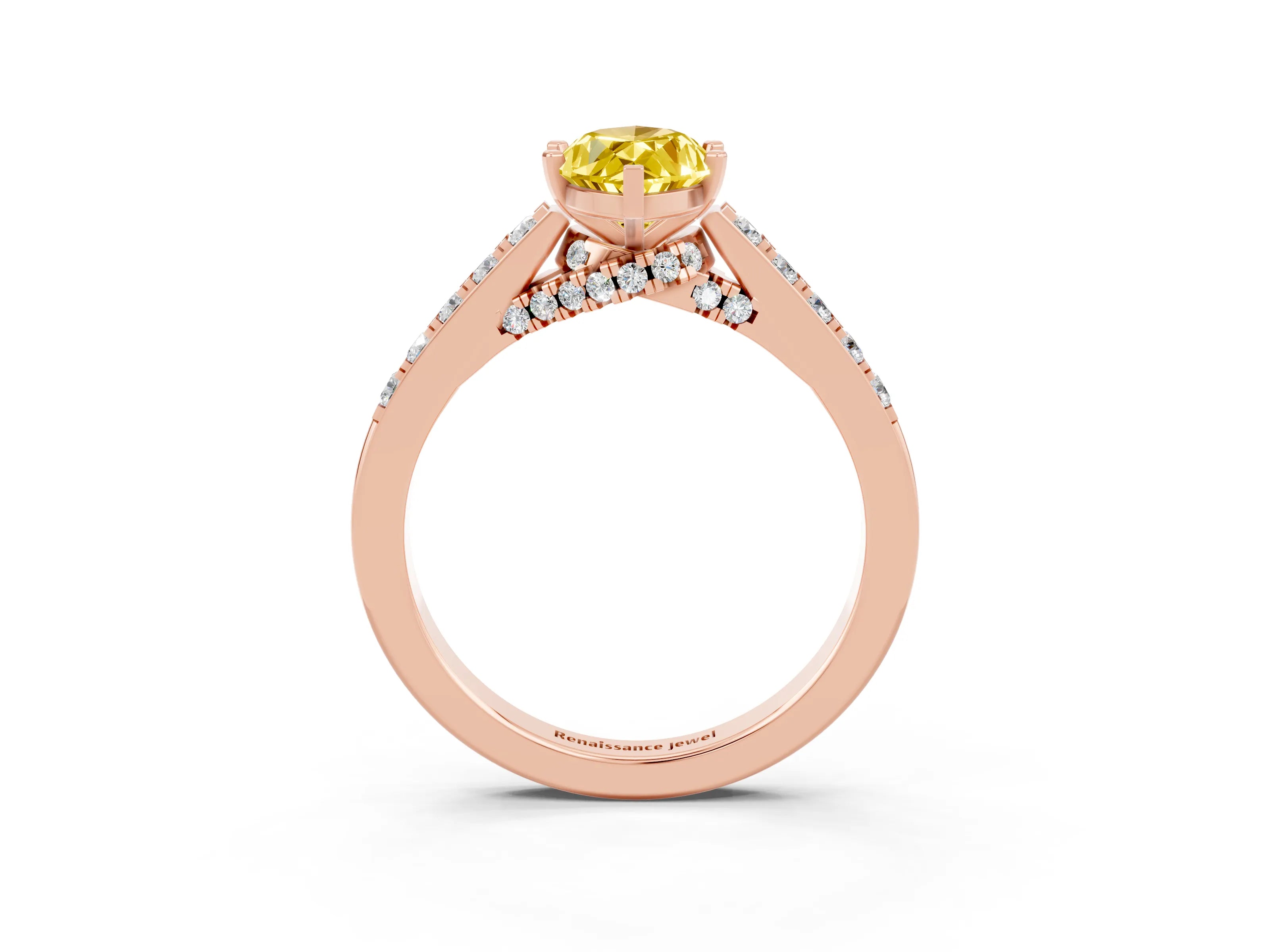 Rose gold Marquise Cut Diamond Solitaire Ring with Pavé Band and Prong Setting_3