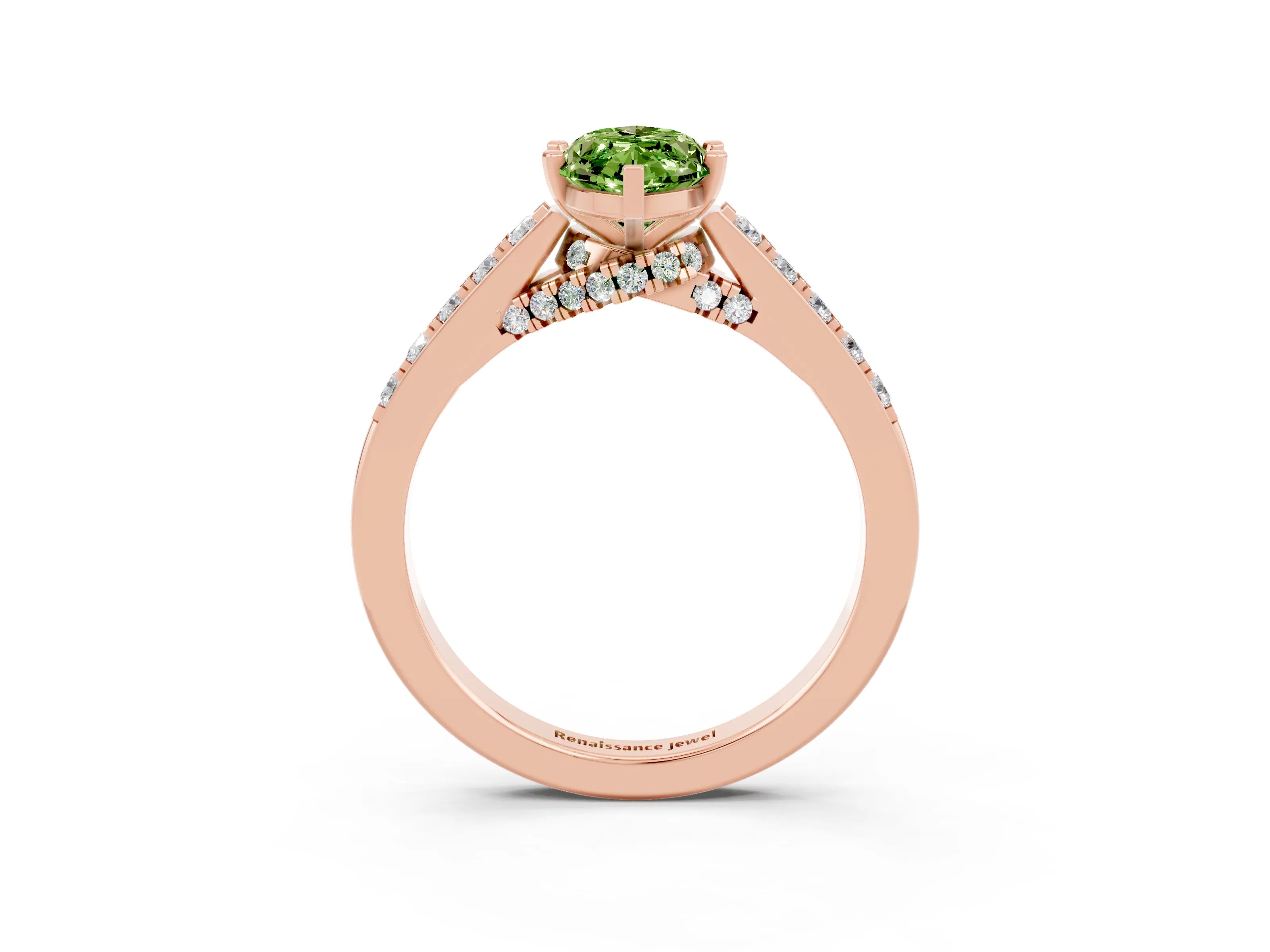 Rose gold Marquise Cut Diamond Solitaire Ring with Pavé Band and Prong Setting_3