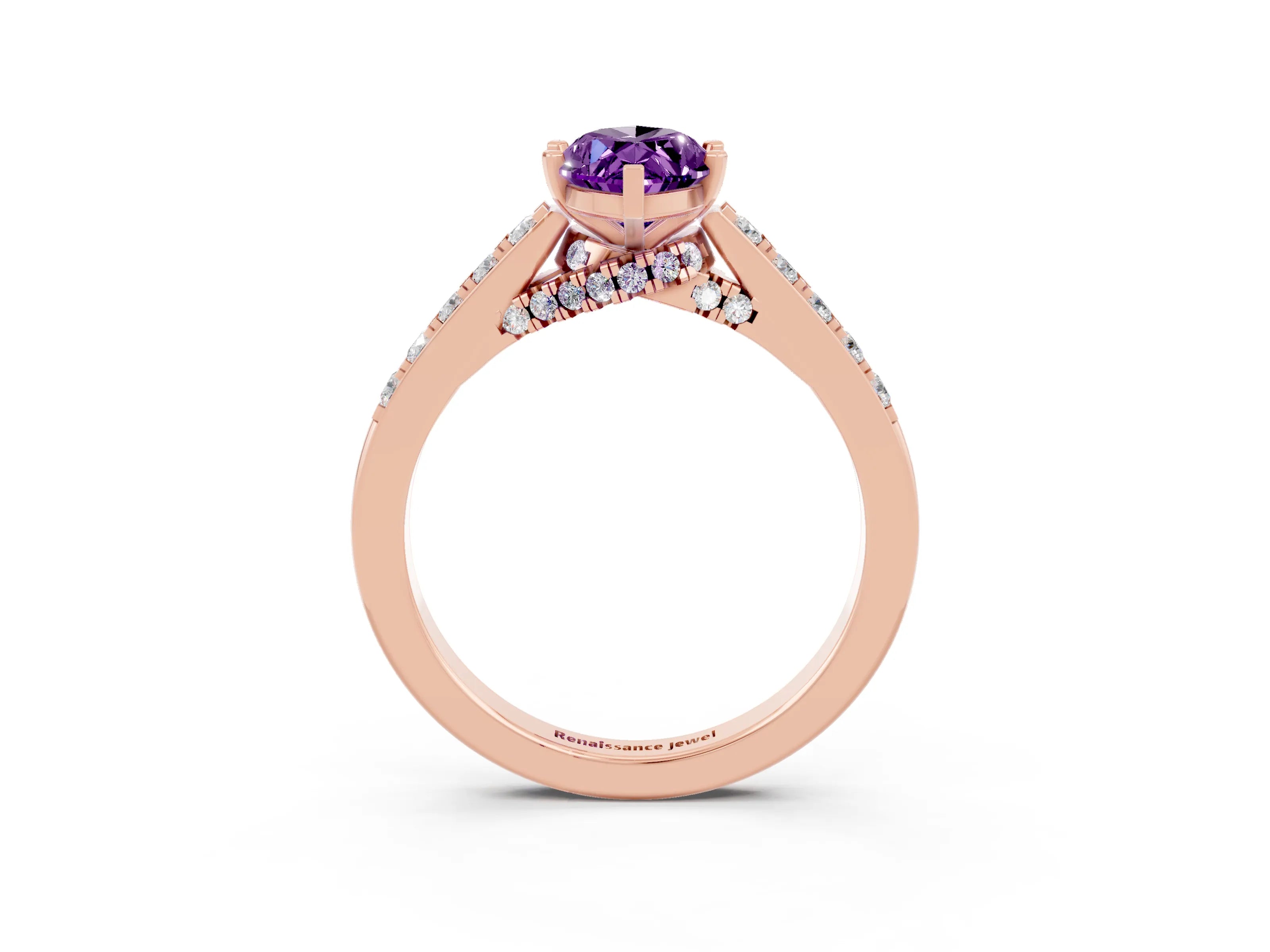 Rose gold Marquise Cut Diamond Solitaire Ring with Pavé Band and Prong Setting_3