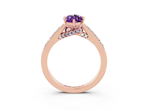 Rose gold Marquise Cut Diamond Solitaire Ring with Pavé Band and Prong Setting_3