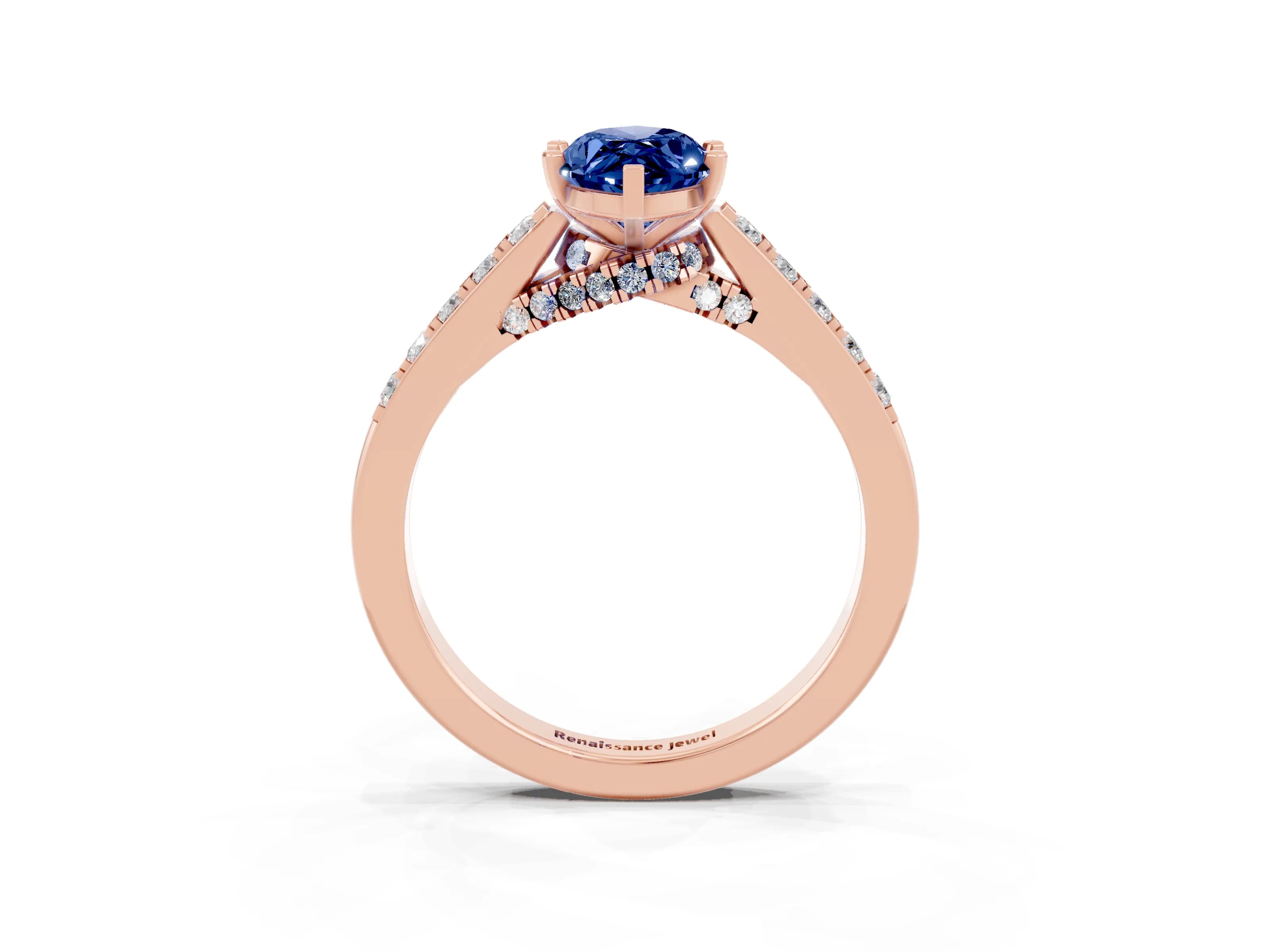 Rose gold Marquise Cut Diamond Solitaire Ring with Pavé Band and Prong Setting_3