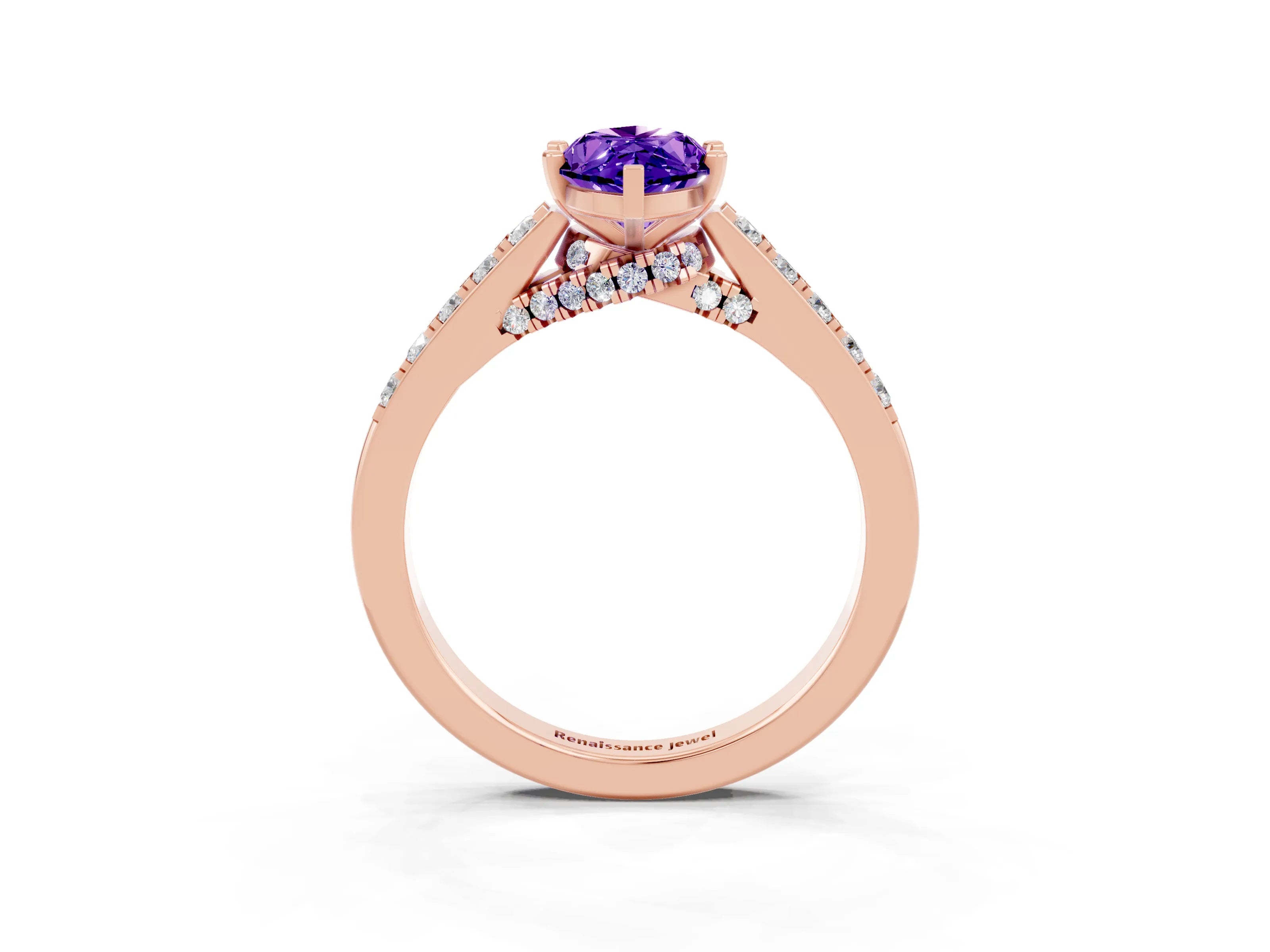 Rose gold Marquise Cut Diamond Solitaire Ring with Pavé Band and Prong Setting_3