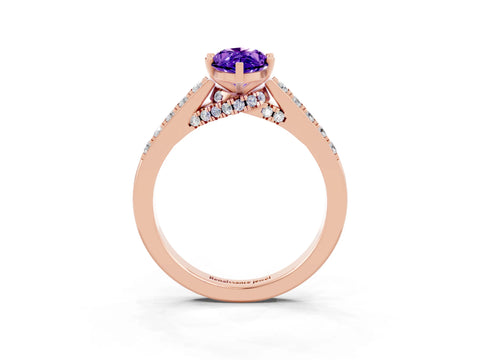 Rose gold Marquise Cut Diamond Solitaire Ring with Pavé Band and Prong Setting_3
