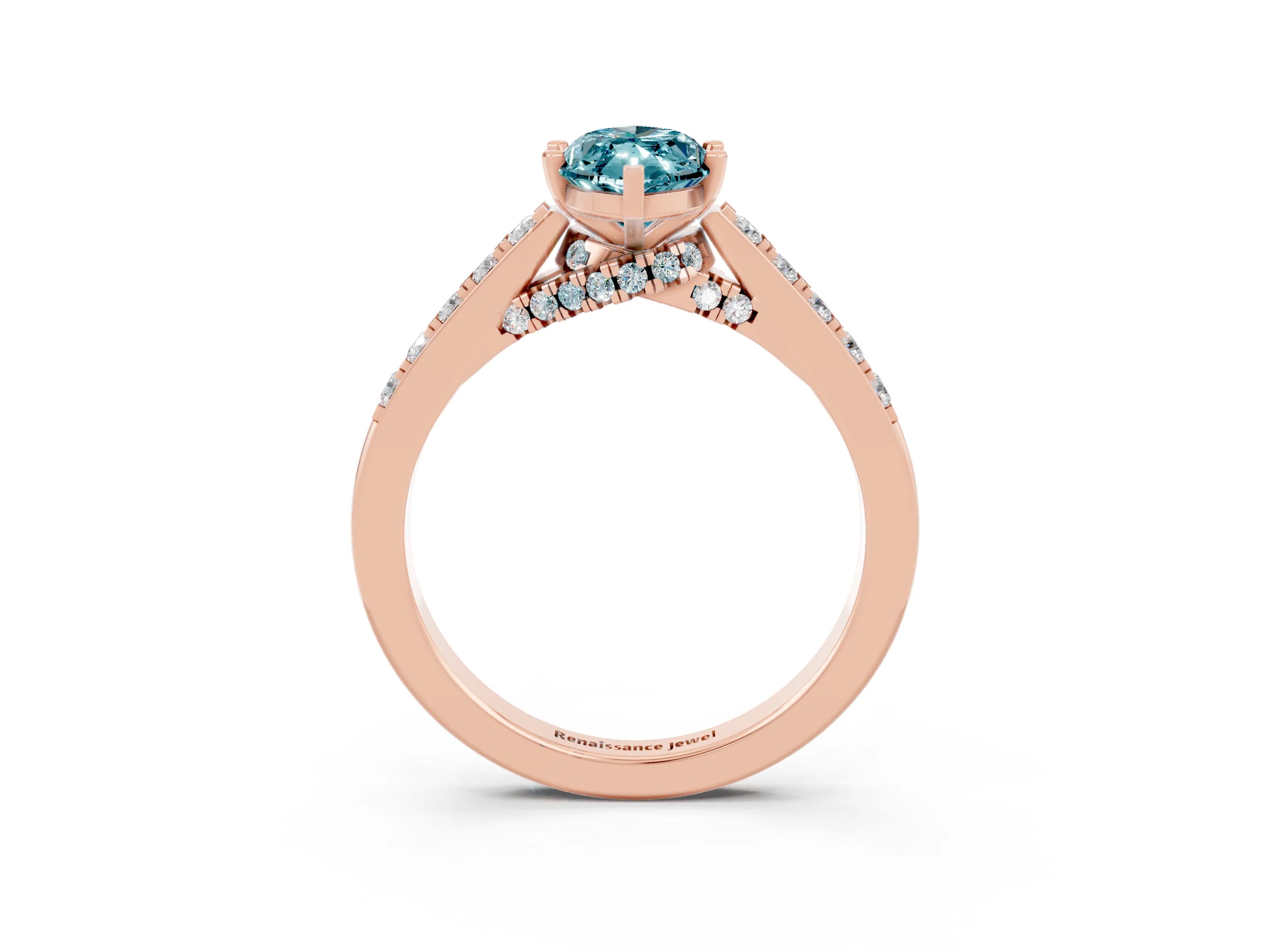 Rose gold Marquise Cut Diamond Solitaire Ring with Pavé Band and Prong Setting_3
