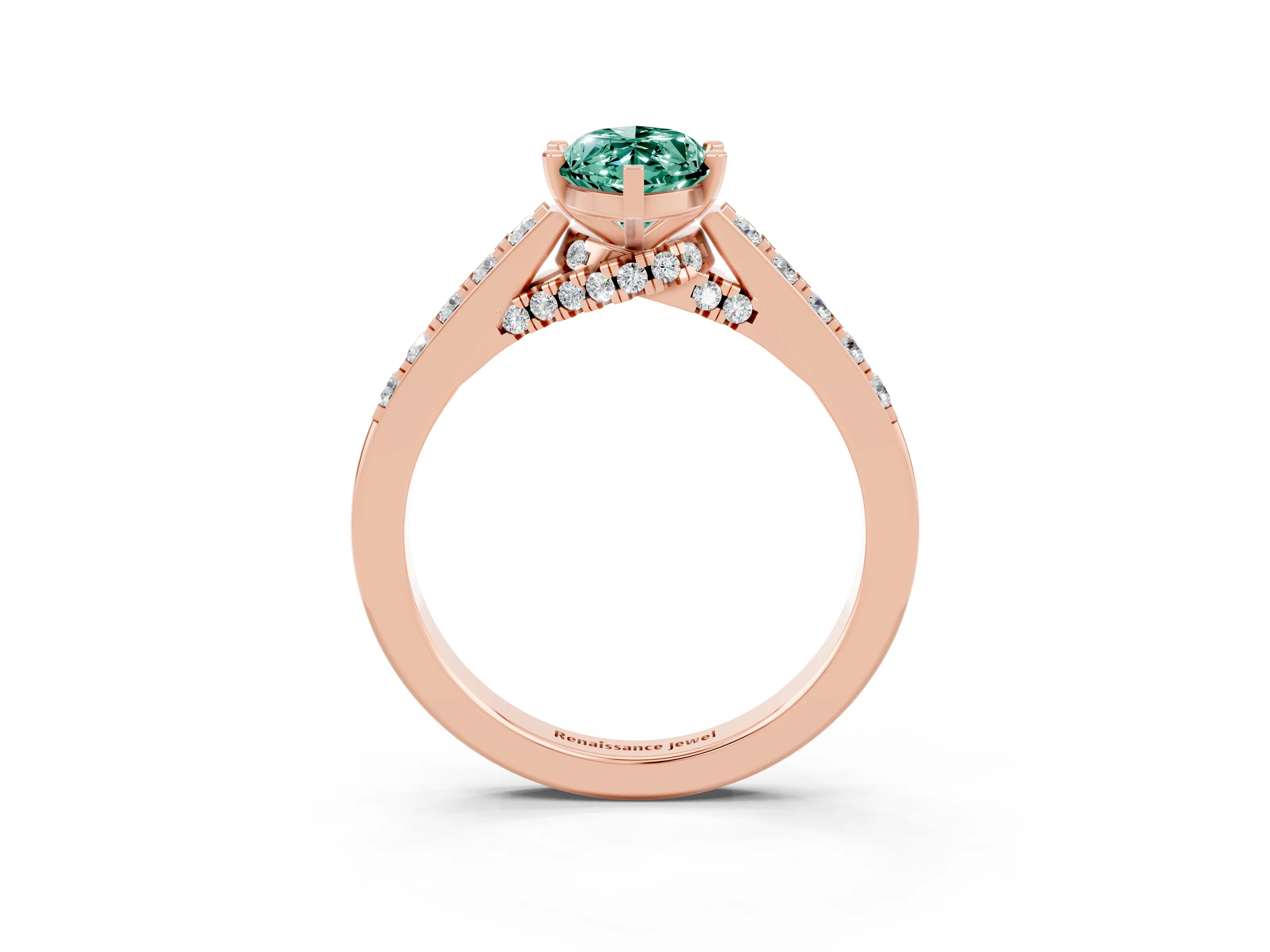 Rose gold Marquise Cut Diamond Solitaire Ring with Pavé Band and Prong Setting_3