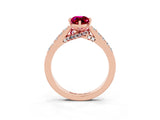 Rose gold Marquise Cut Diamond Solitaire Ring with Pavé Band and Prong Setting_3