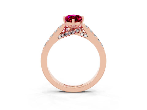 Rose gold Marquise Cut Diamond Solitaire Ring with Pavé Band and Prong Setting_3