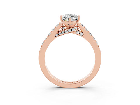 Rose gold Marquise Cut Diamond Solitaire Ring with Pavé Band and Prong Setting_3
