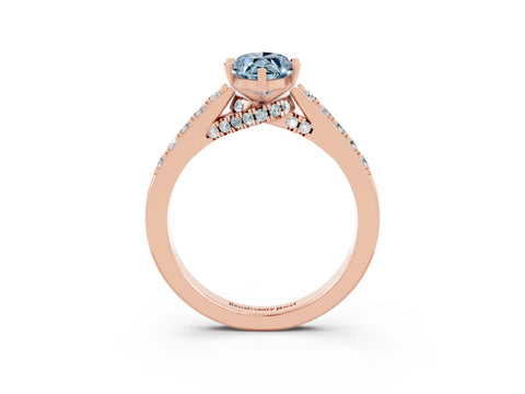 Rose gold Marquise Cut Diamond Solitaire Ring with Pavé Band and Prong Setting_3