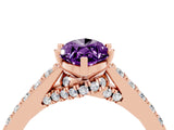 Rose gold Marquise Cut Diamond Solitaire Ring with Pavé Band and Prong Setting_4