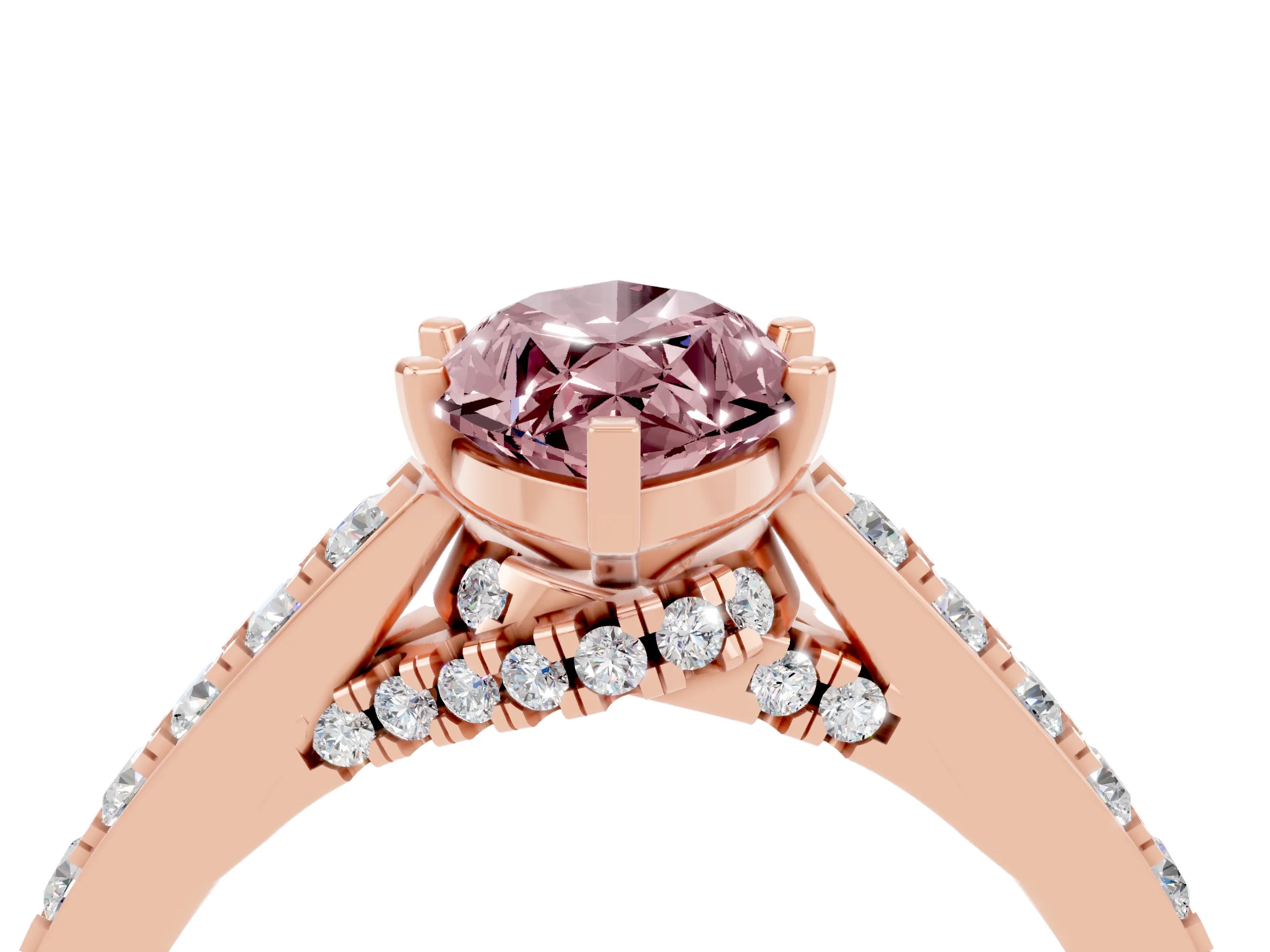 Rose gold Marquise Cut Diamond Solitaire Ring with Pavé Band and Prong Setting_4