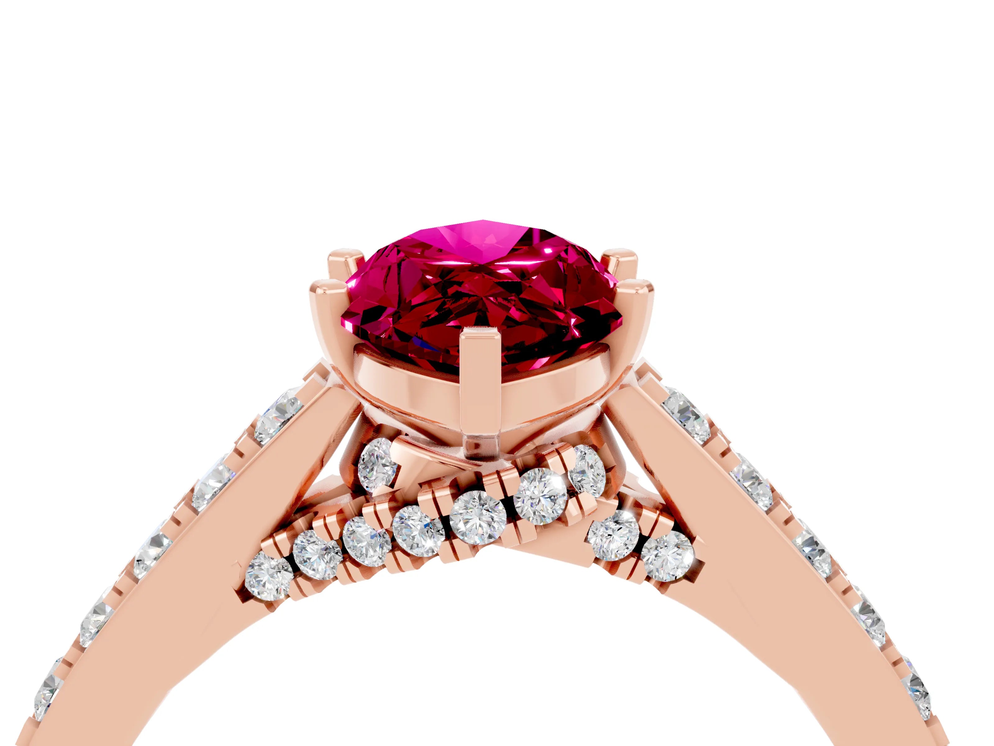 Rose gold Marquise Cut Diamond Solitaire Ring with Pavé Band and Prong Setting_4