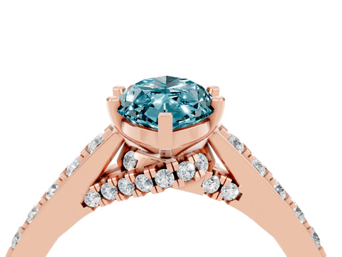 Rose gold Marquise Cut Diamond Solitaire Ring with Pavé Band and Prong Setting_4