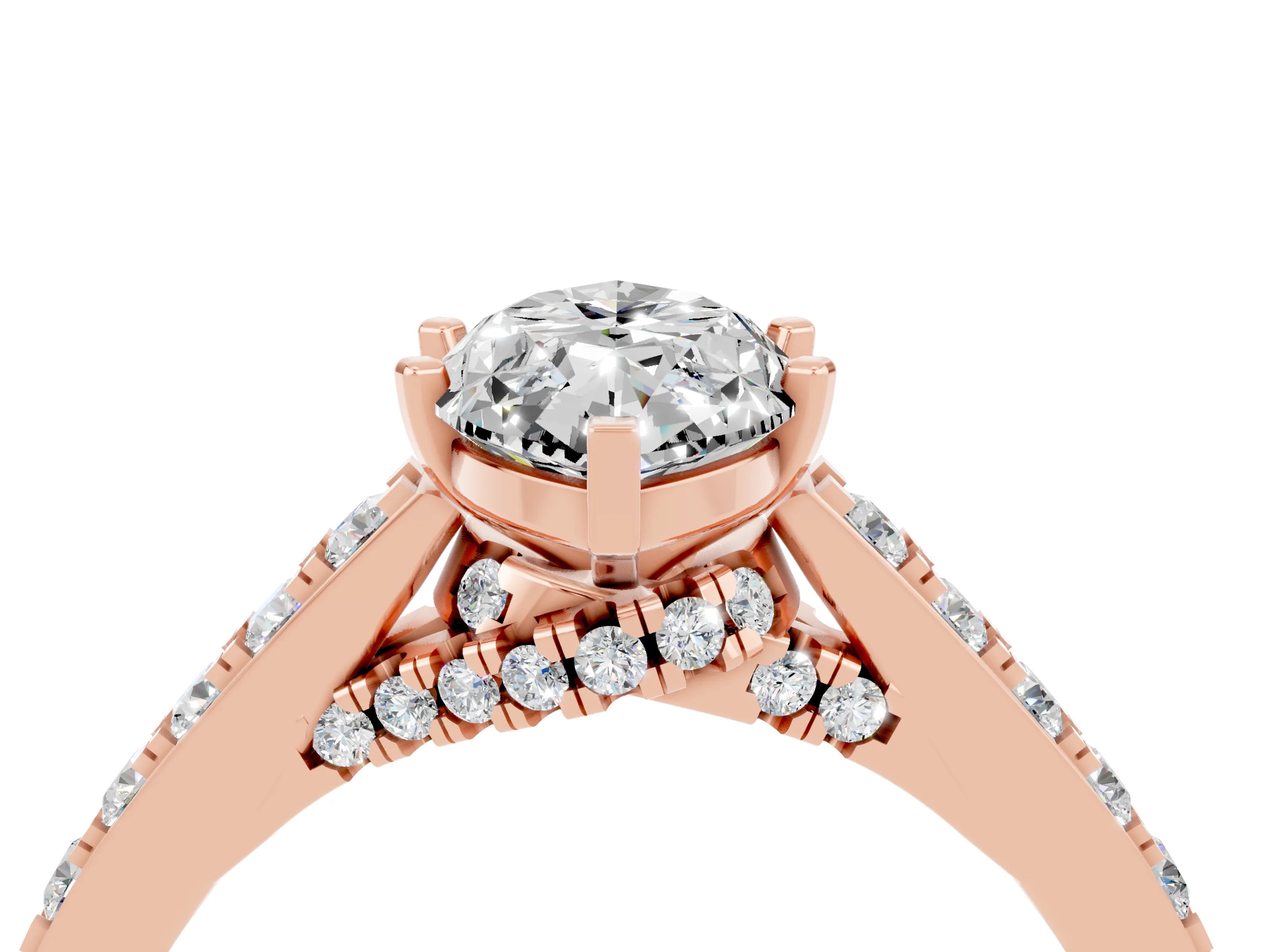 Rose gold Marquise Cut Diamond Solitaire Ring with Pavé Band and Prong Setting_4